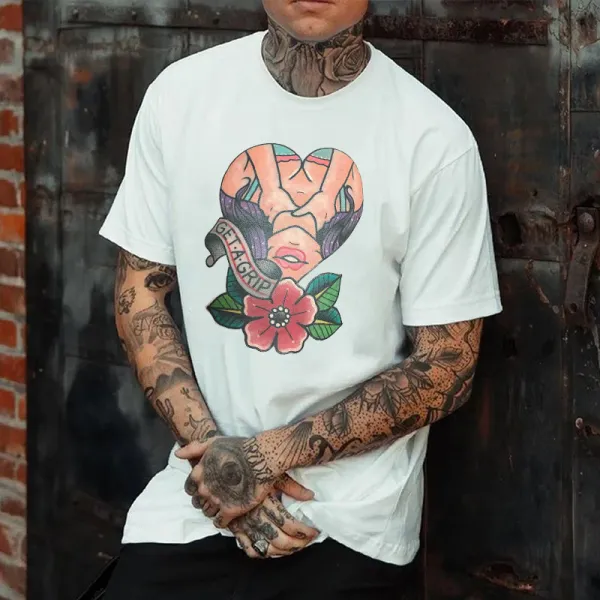 Get A Grip Lady Floral Printed Men's T-shirt