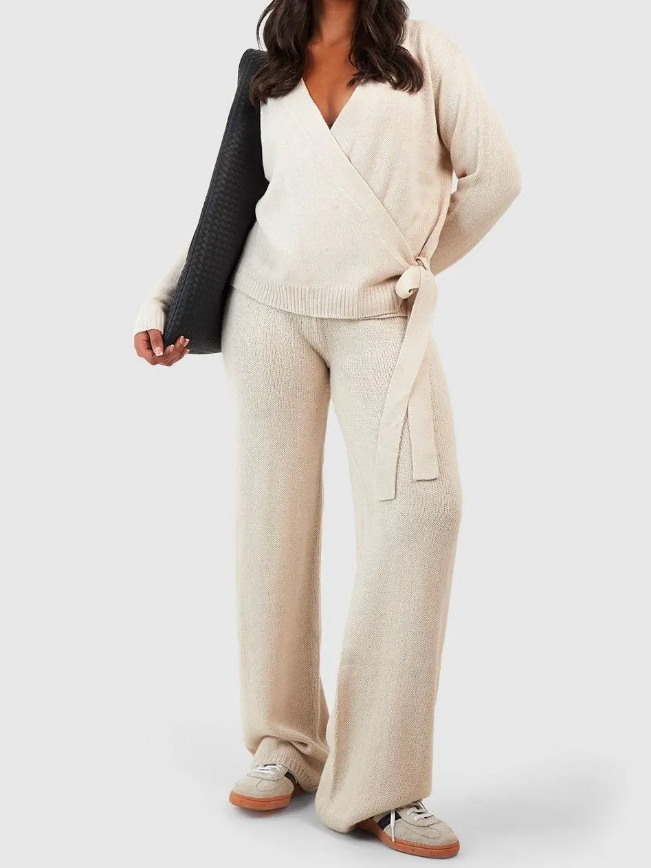 TWO-PIECE PLUS WRAP TIE SIDE SWEATER AND PANTS