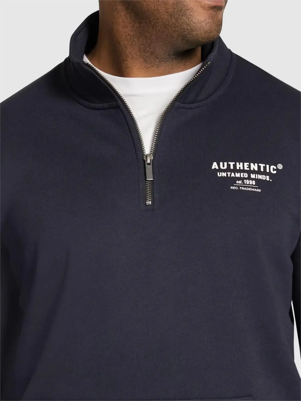 NAVY AUTHENTIC ZIP NECK SWEAT