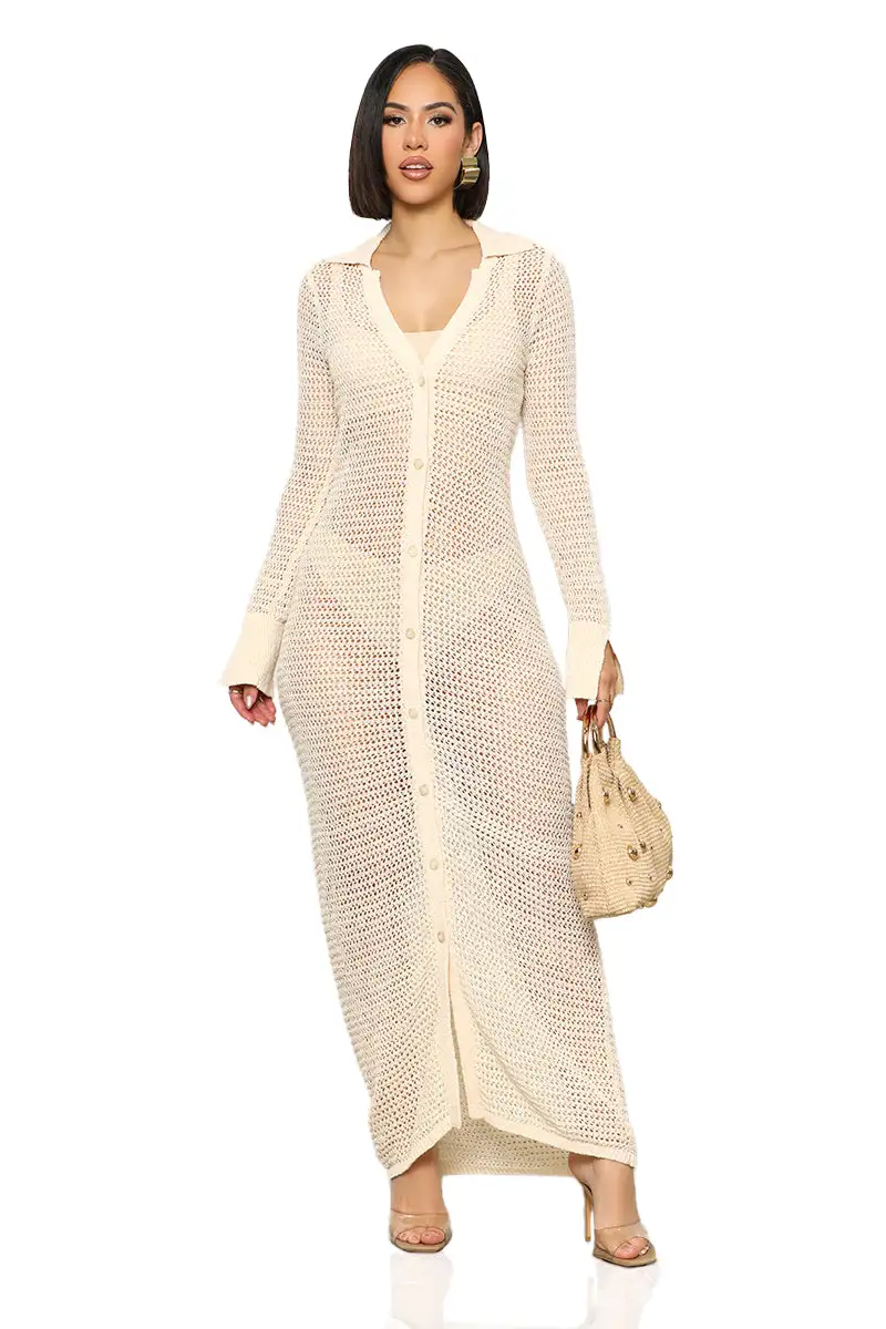 Take A Splash Knit Maxi Dress (Cream)-FINAL SALE