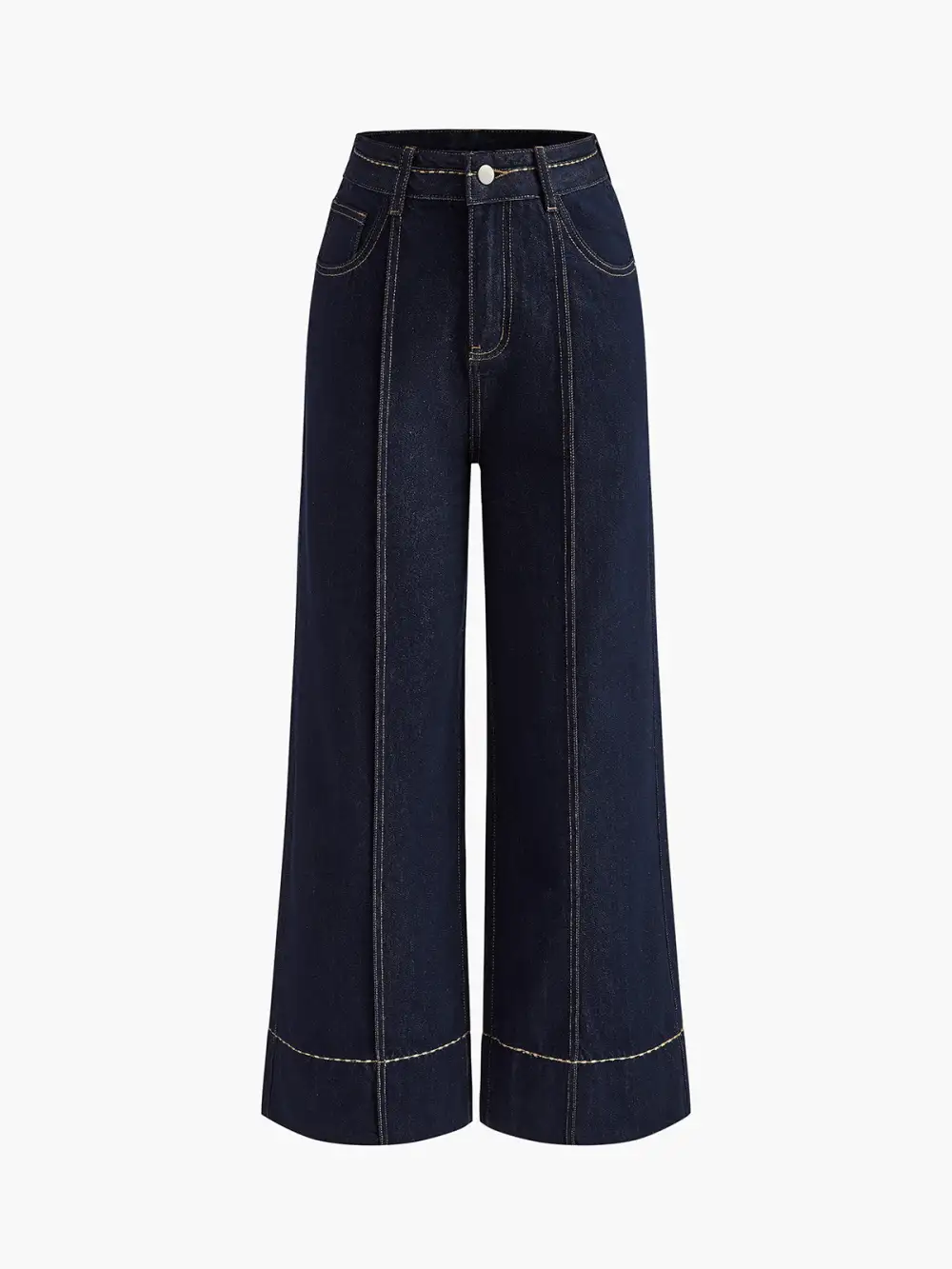 Plain Wide-Leg Jeans With Pockets