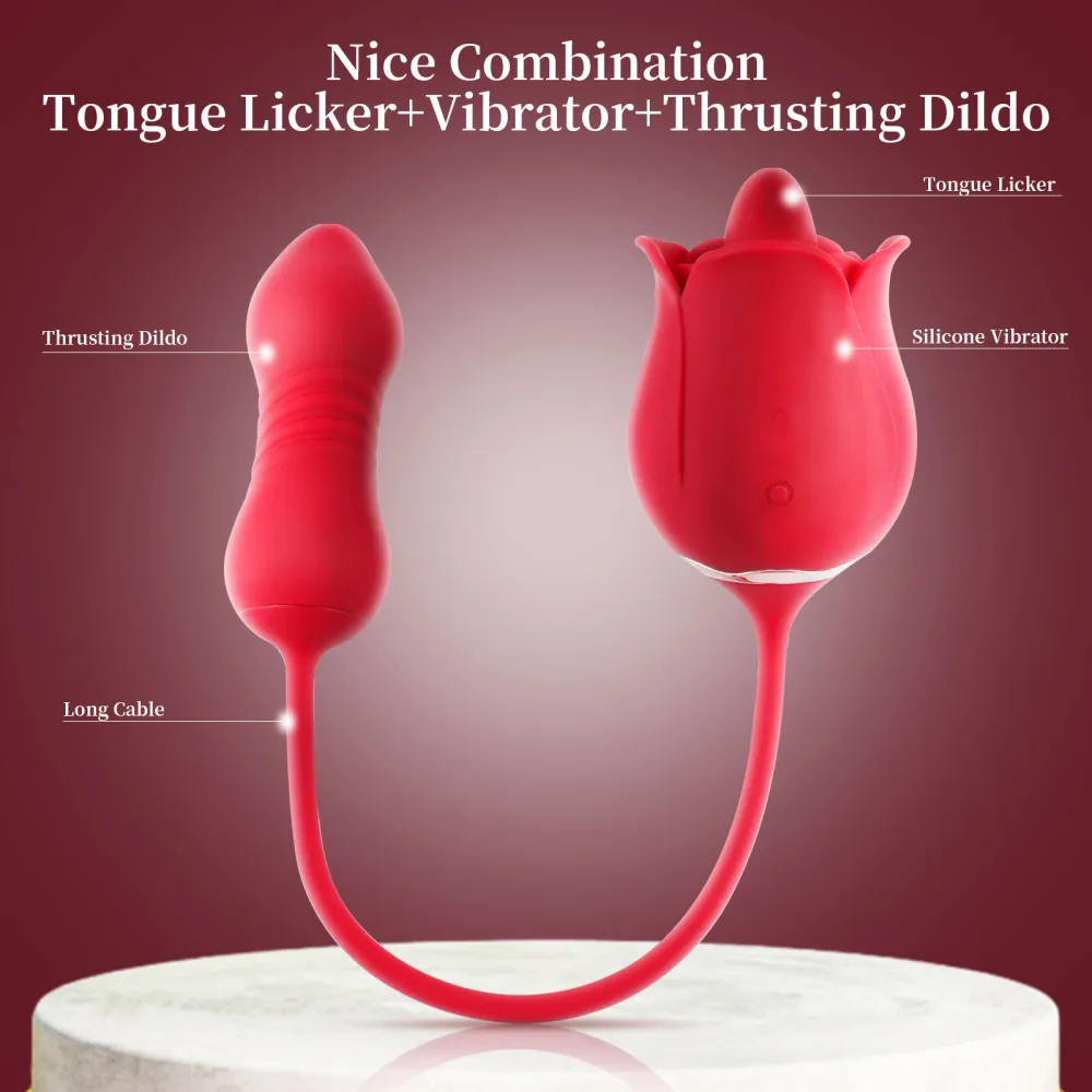LickMaster 2.0 Tongue Licking Thrusting Vibrating Rose Extender