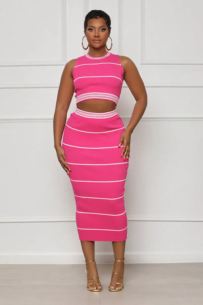 Stripe This Way Skirt Set (Pink Multi)-FINAL SALE