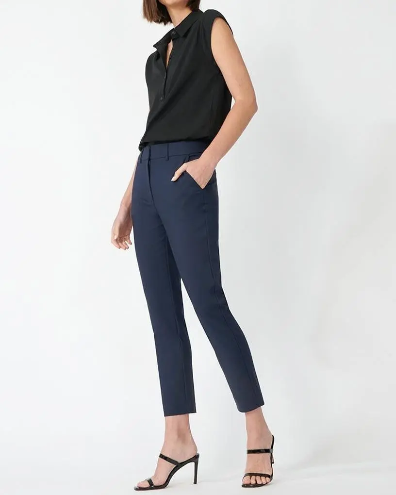 High-Waist Trousers -Navy