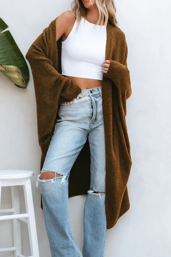 Tan Open Front Dolman Sleeve Duster Cardigan