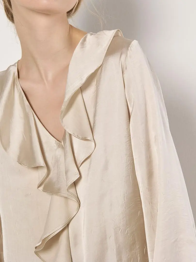 Textured Satin Ruffle Blouse