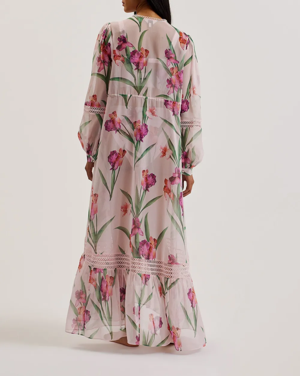 Etakk Floral Lace Trim Maxi Cover Up Lt-Pink