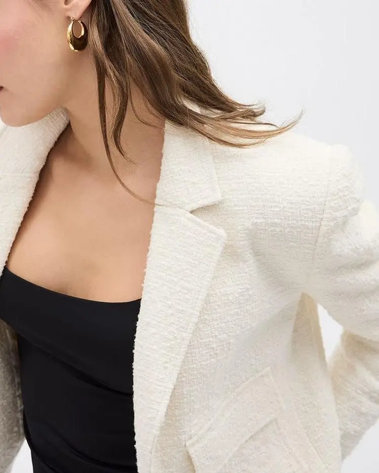 Boucle Open Double-Breasted Cropped Blazer