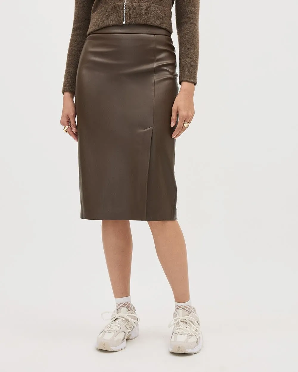 Faux Leather Pencil Midi Skirt