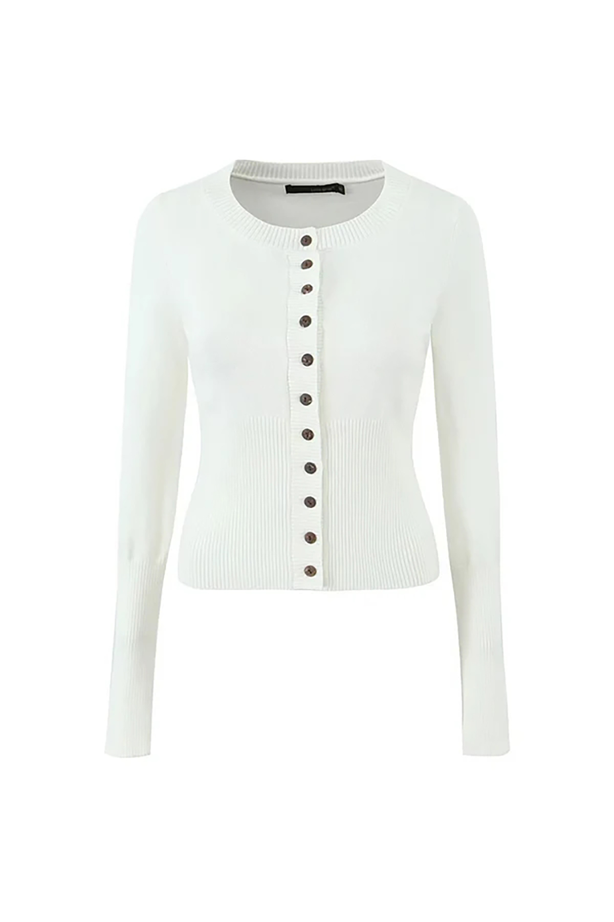 Minimalist Rib Knit Crew Neck Long Sleeve Button Up Fitted Crop Cardigan