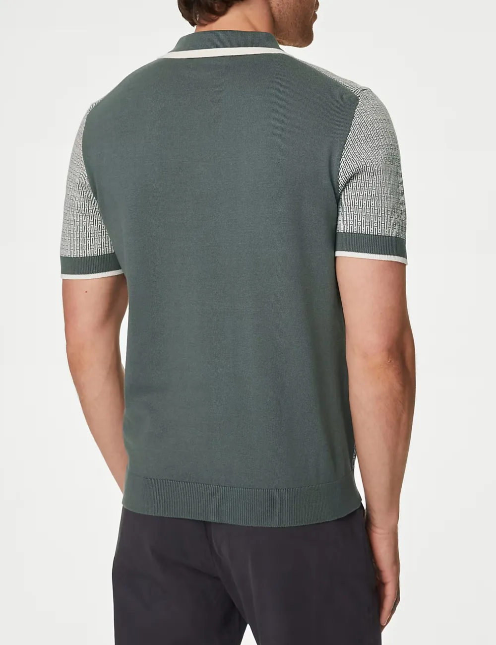 Cotton Rich Geometric Knitted Polo Shirt