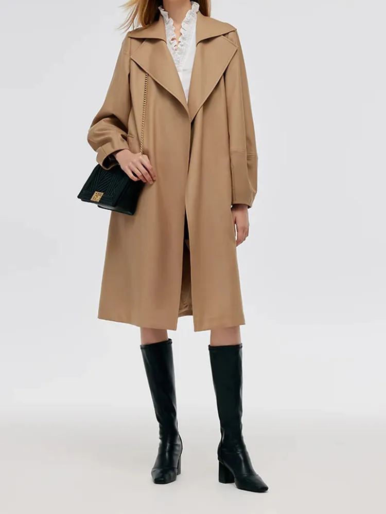 Worsted Wool Lantern Sleeve Women Trench Coat