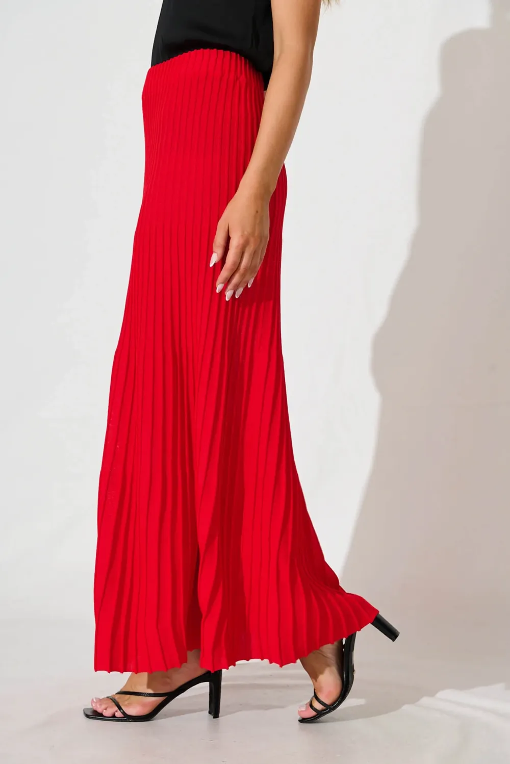 Red Pleated Maxi Skirt