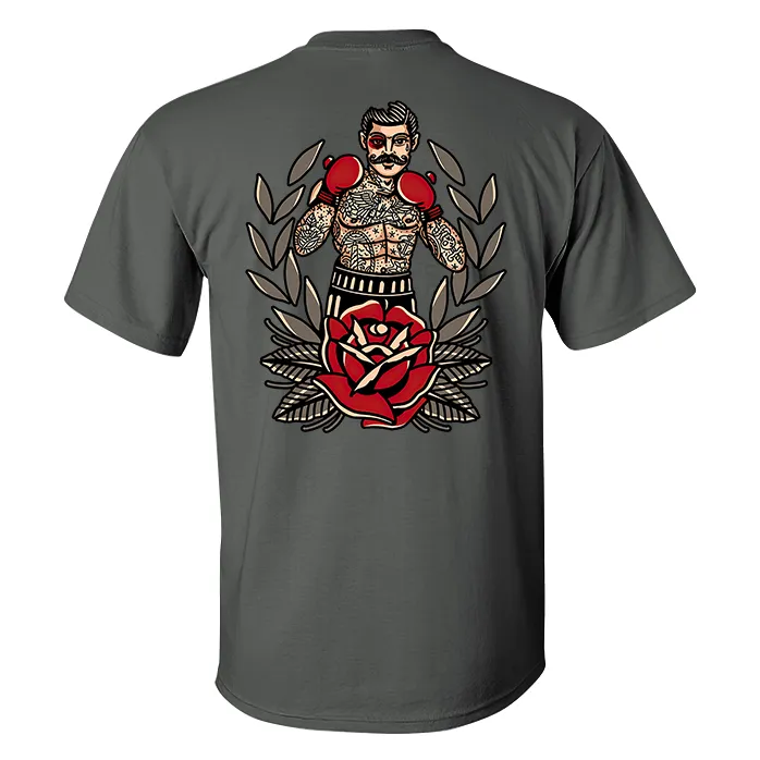 Boxing Beard Male Floral Print Casual T-shirt