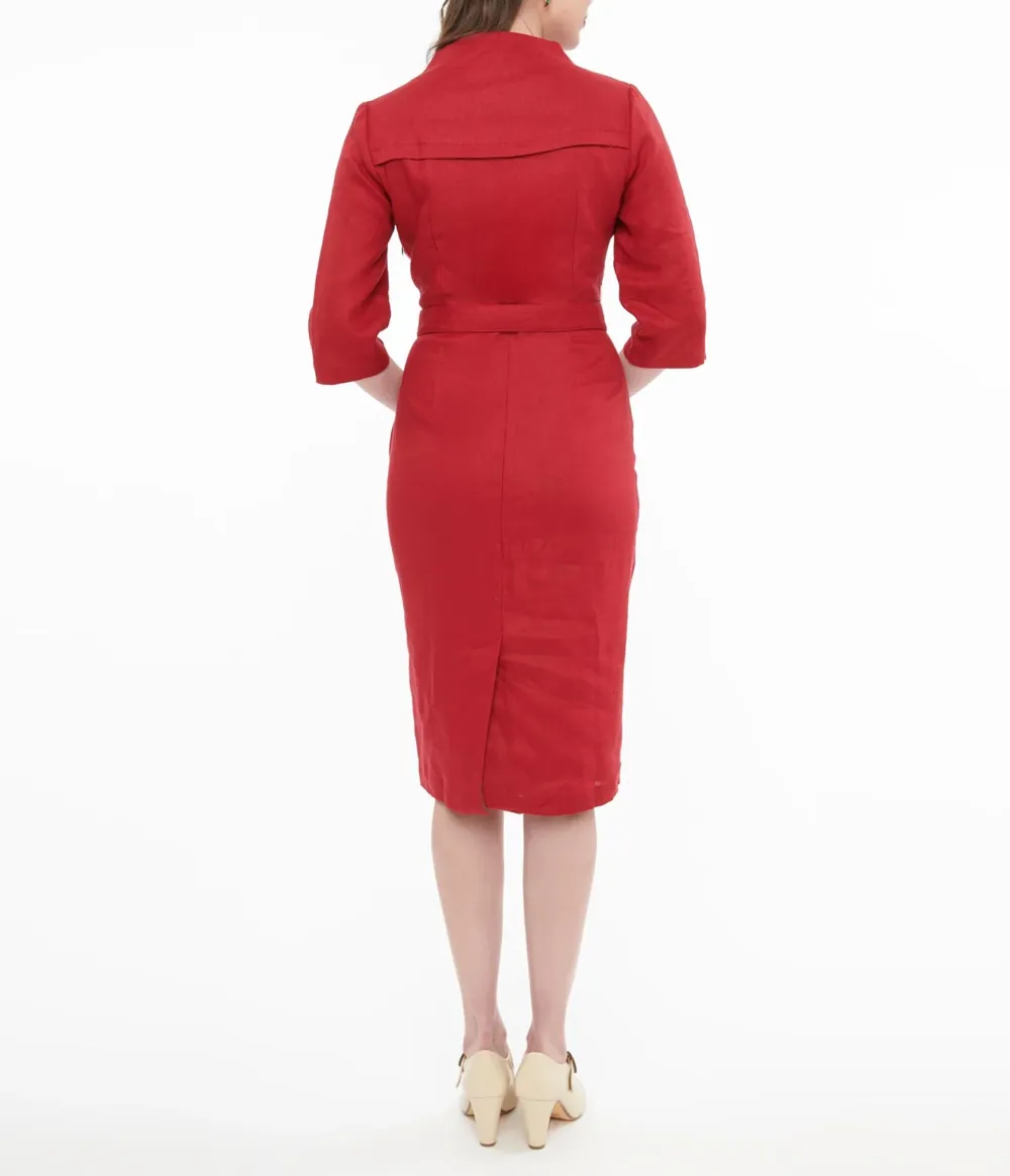 1950s Red Belted Wiggle Dress