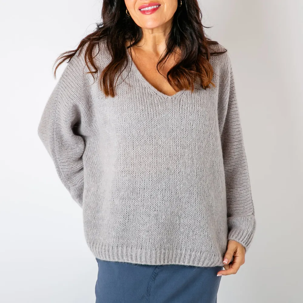 Light Grey V-Neck Jumper