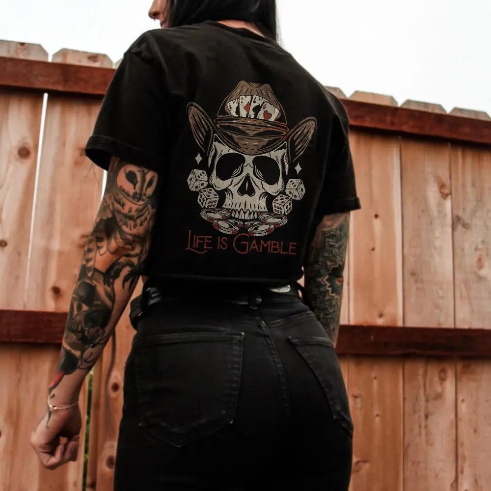 Life Is Gamble Printed Skull Women's T-shirt