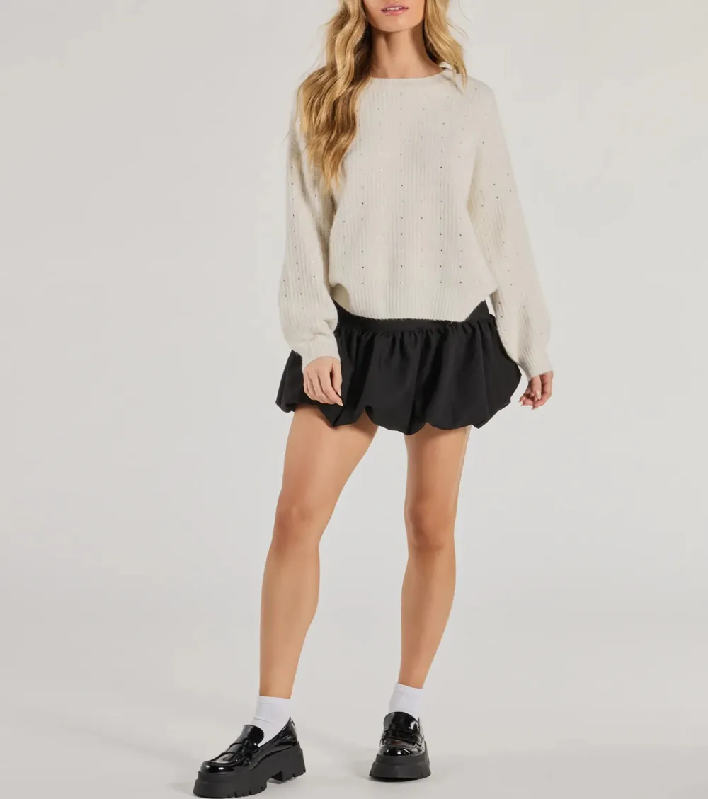 Cozy Sparkle Rhinestone Ribbed Knit Sweater