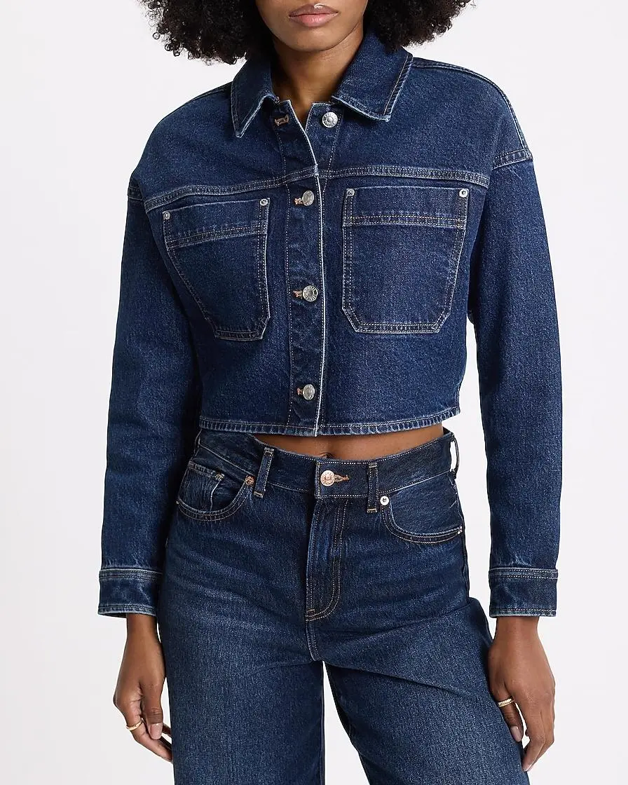 Dark Wash Cropped Denim Shacket