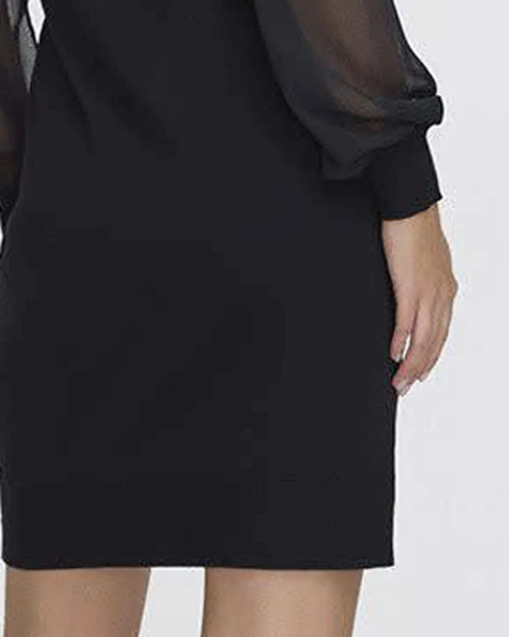 Mix-Media Long-Sleeve Crew-Neck Bodycon Dress