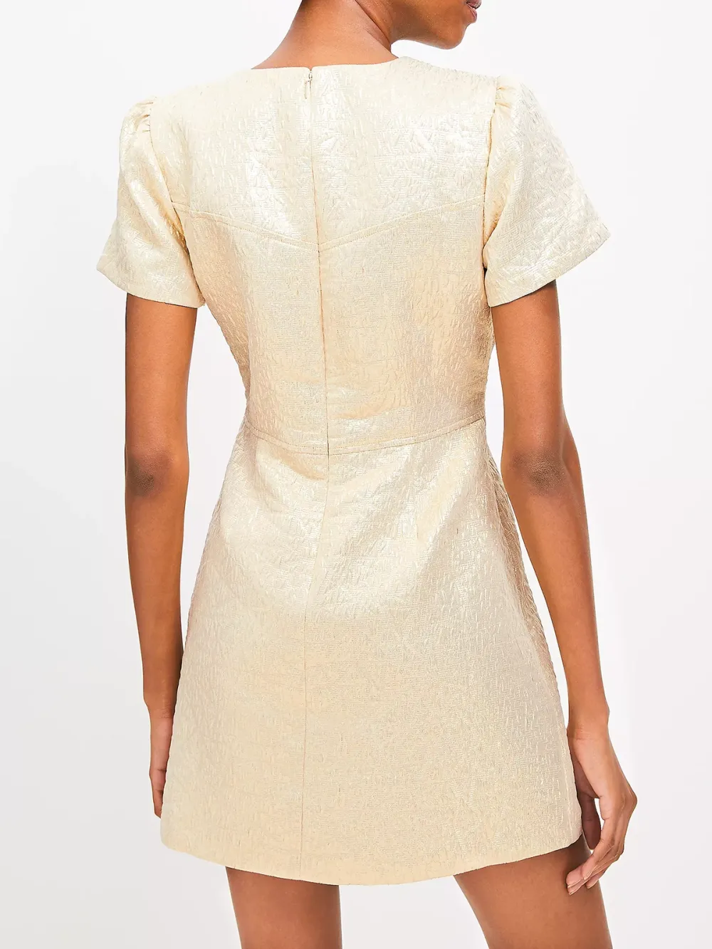 Metallic Brocade Short Sleeve Mini Dress