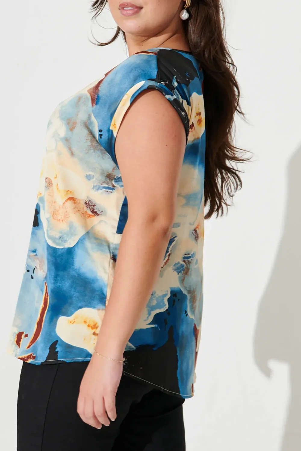 Blue Based Art Print Sleeveless Top