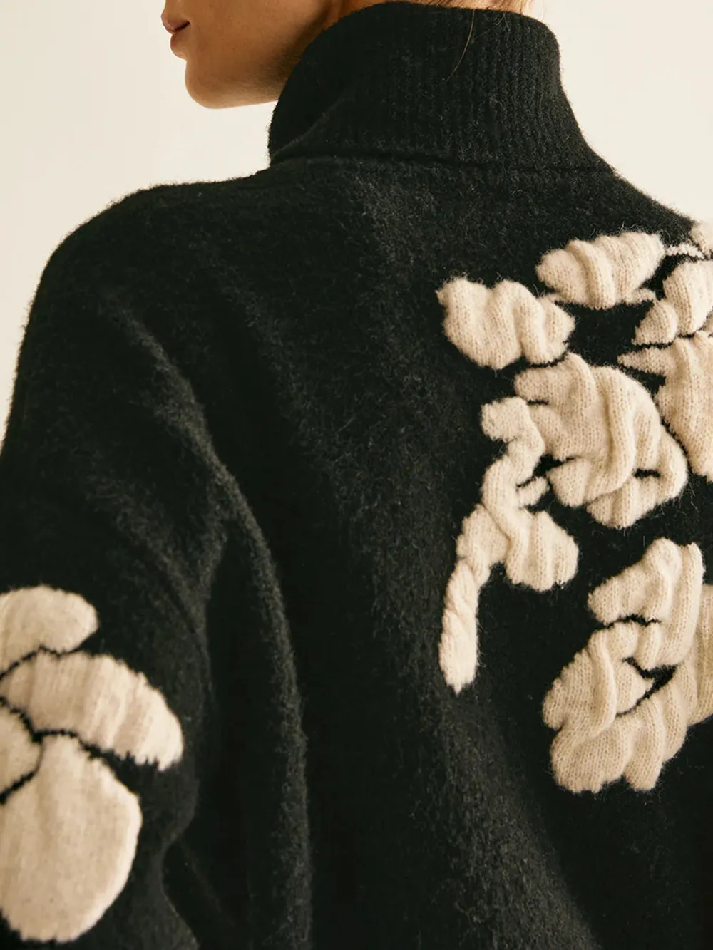Jacquard High Neck Drop Shoulder Sweater
