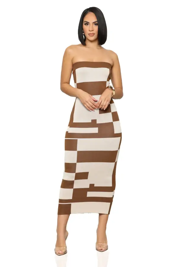 Natural Color Block Tube Dress