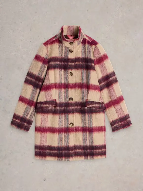 Karla Check Coat In Pink Multi