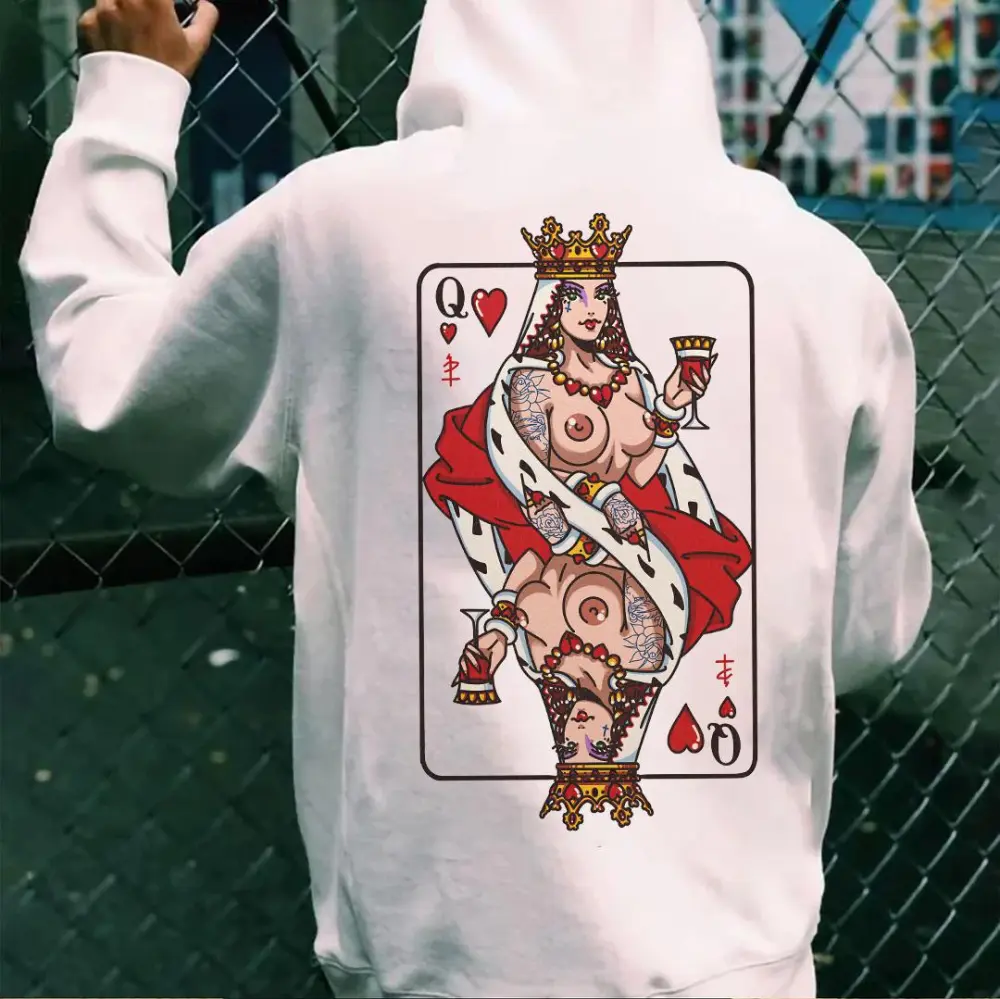 Q Playing Cards Leaking Breasts Printed Men's Hoodie