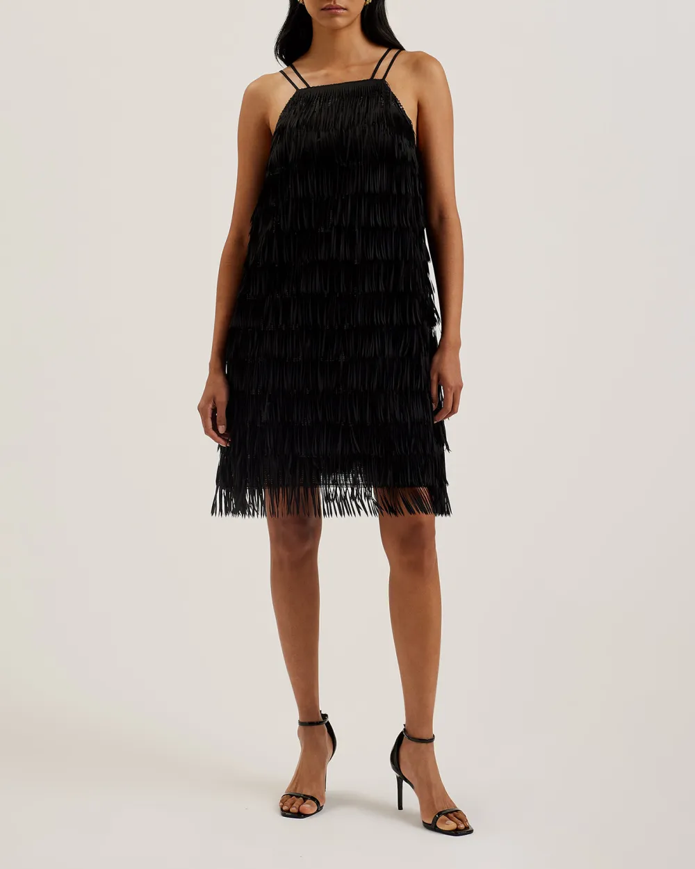 Bartin Fringe Halter Neck Mini Dress Black