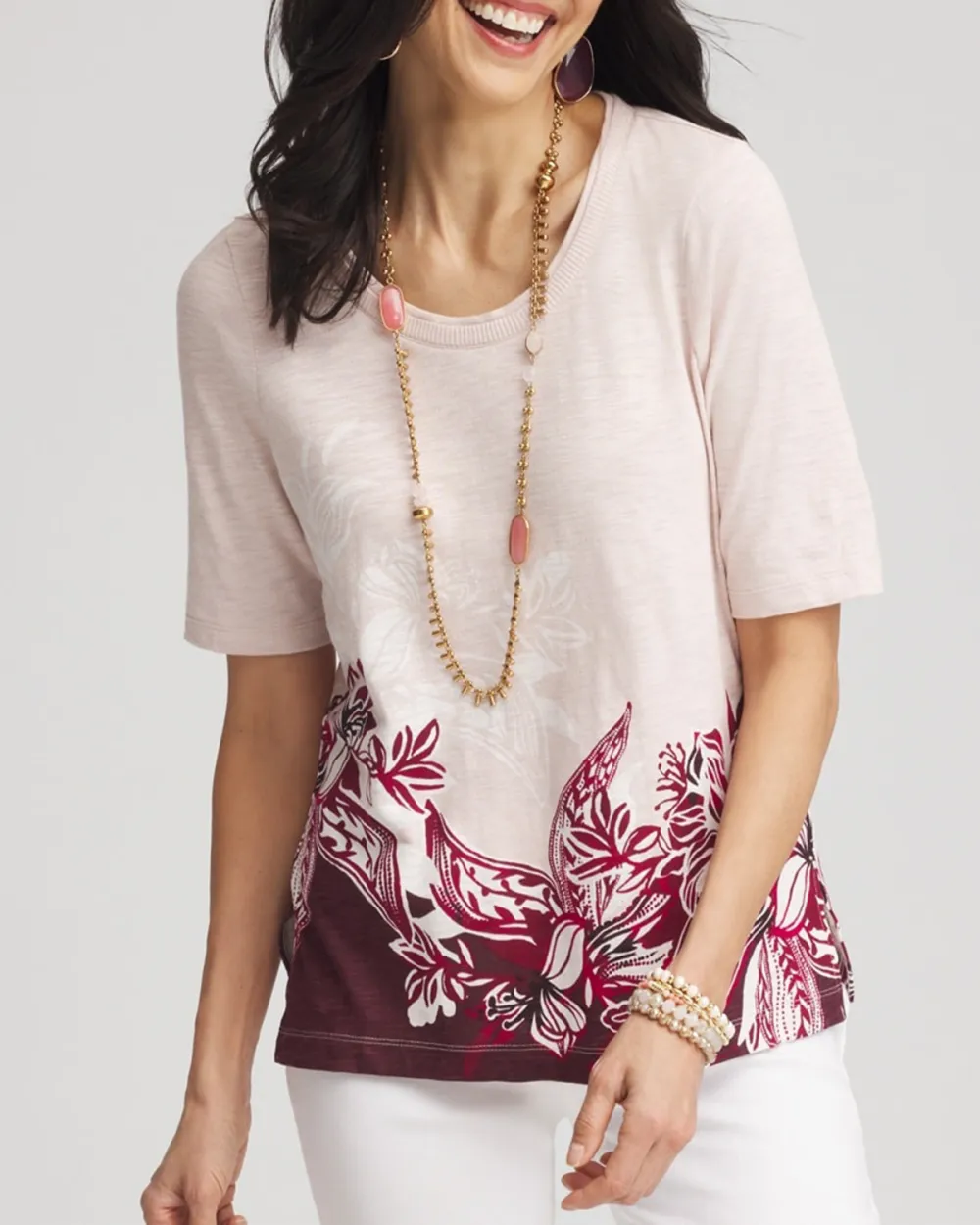 Short Sleeve Maroon Floral Hem Tee