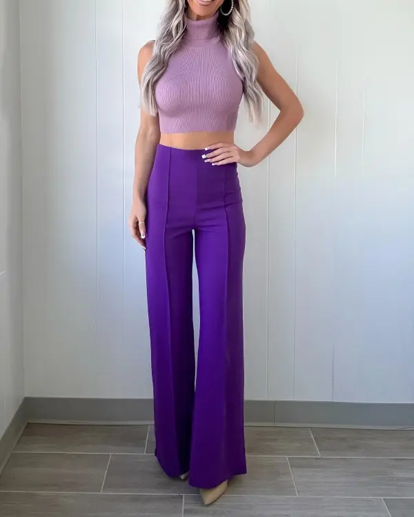 Polished Taste Turtleneck Sweater Crop Top - Mauve