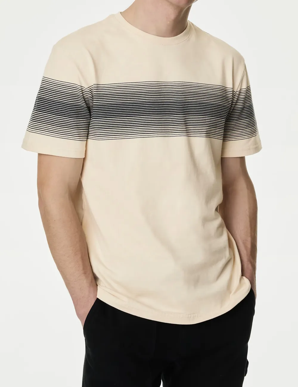 Pure Cotton Striped Crew Neck T-Shirt