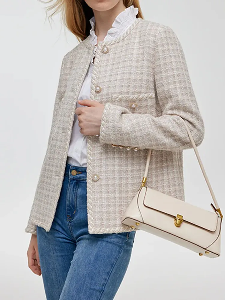 Wool Blend Tweed Single-Breasted Women Jacket