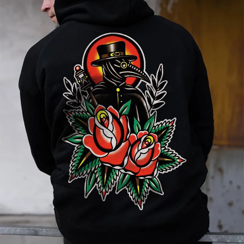 Crow Print Floral Trendy Streetwear Men’s Hoodie
