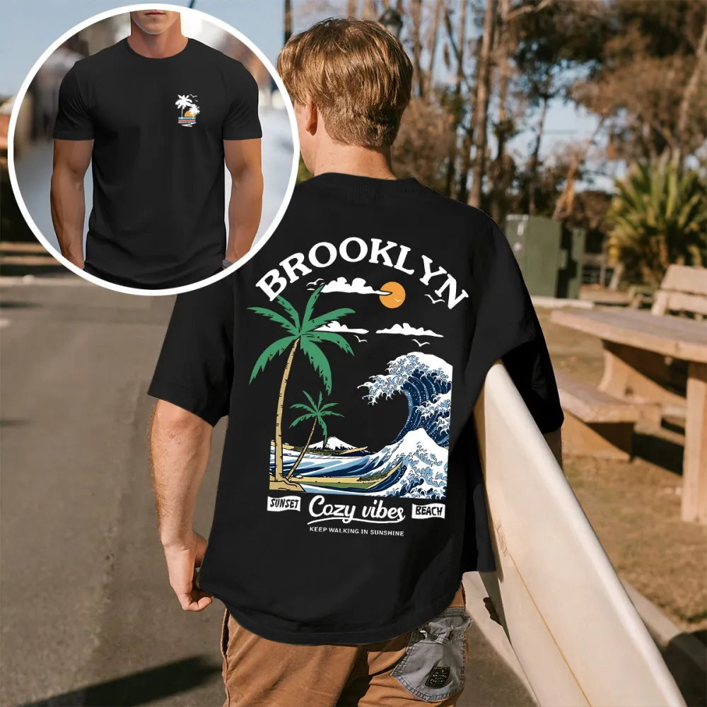 Floerns Men's Oversized Tree Print Half Sleeve Round Neck Drop Shoulder Tee