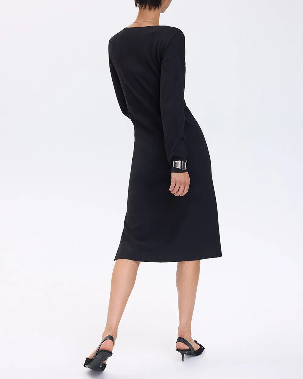 Long-Sleeve V-Neck Midi Sweater Dress