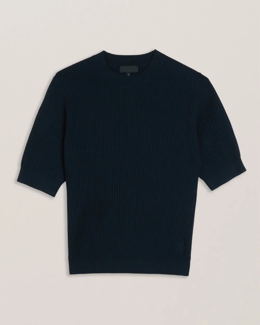 Ellihaa Ribbed Knitted Half Sleeve Top Navy