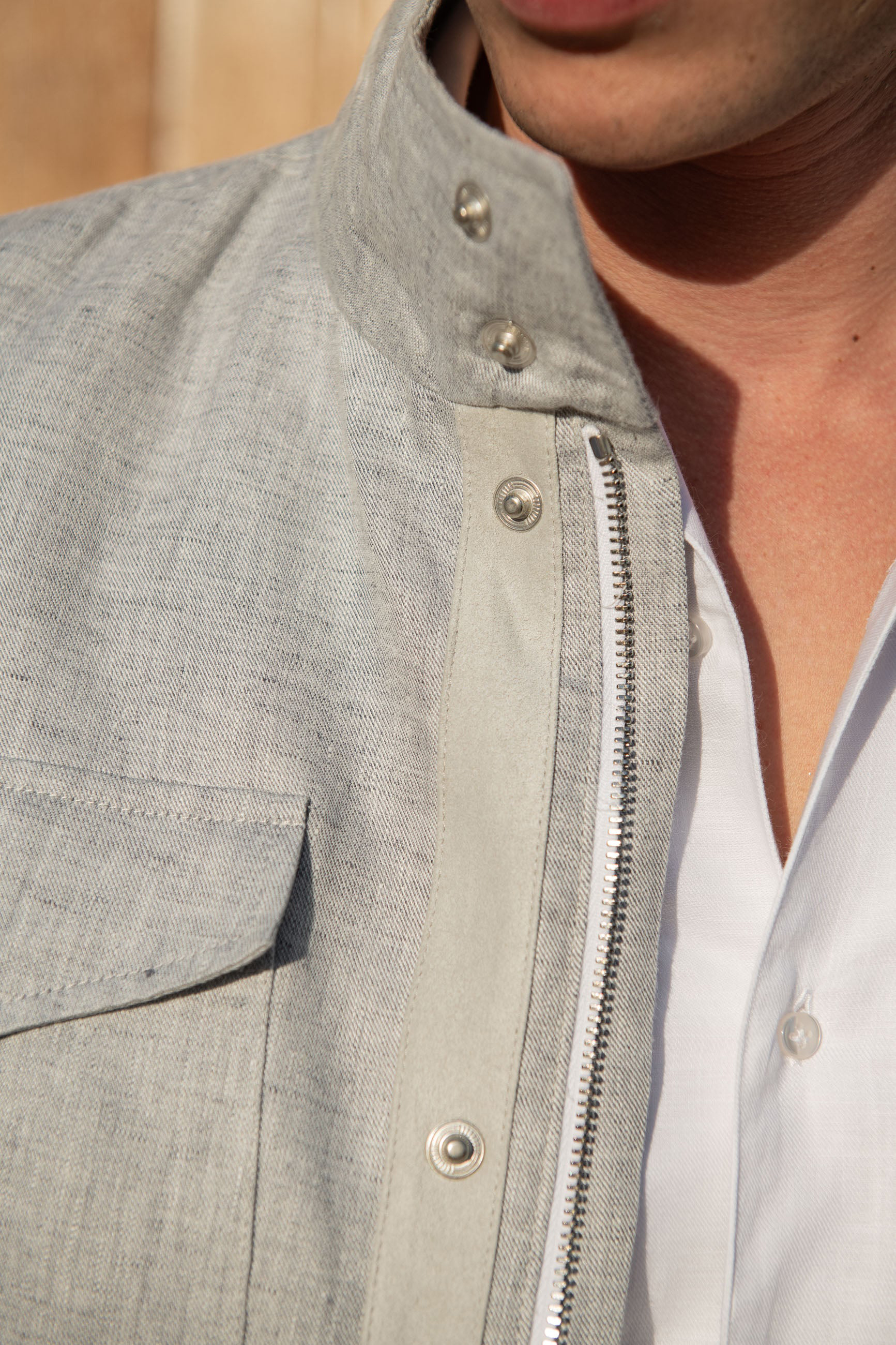 CHALK GREY LINEN FIELD JACKET