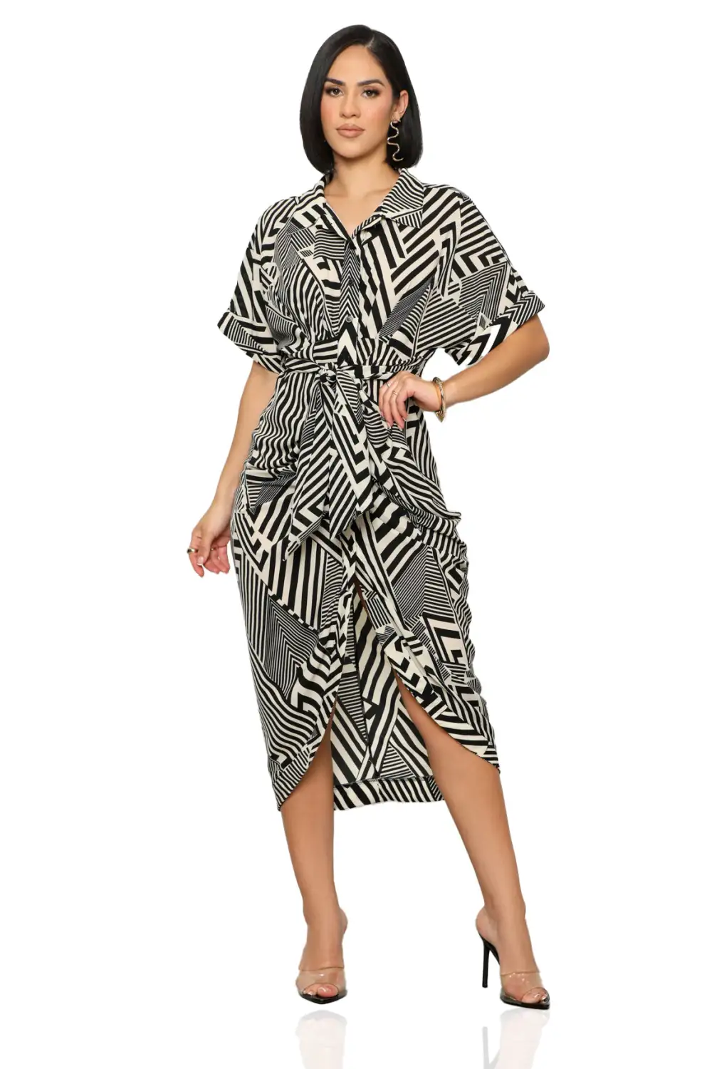 Get Ziggy Midi Dress (Black & White)