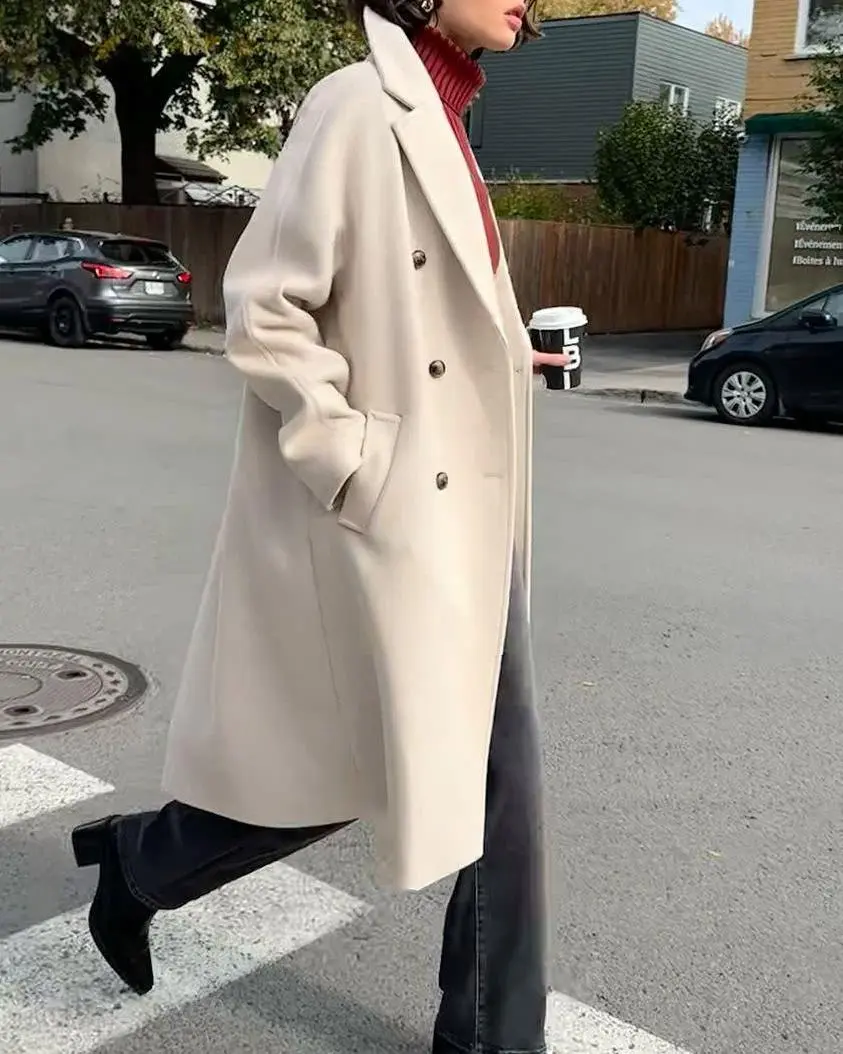 Double-Breasted Long Wool Coat