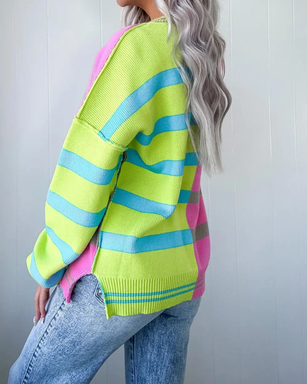 Gilded Horizon Colorblock Striped Sweater - Lime