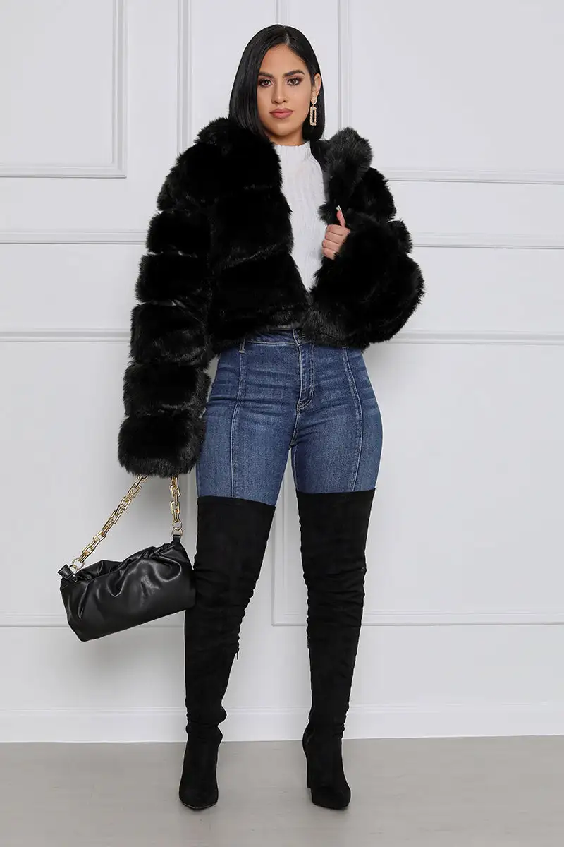 Feel Some Type of Way Faux Fur Crop Coat (Black)