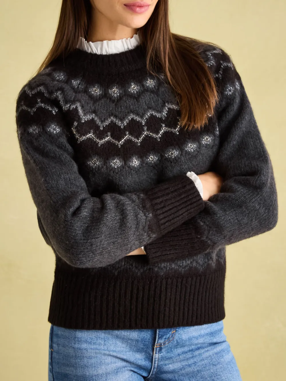 Victoria Charcoal Grey Fairisle Pattern Jumper