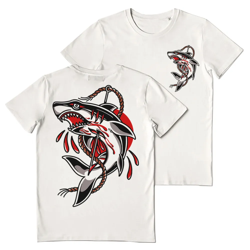 Injured Shark Printed Short-sleeved T-shirt