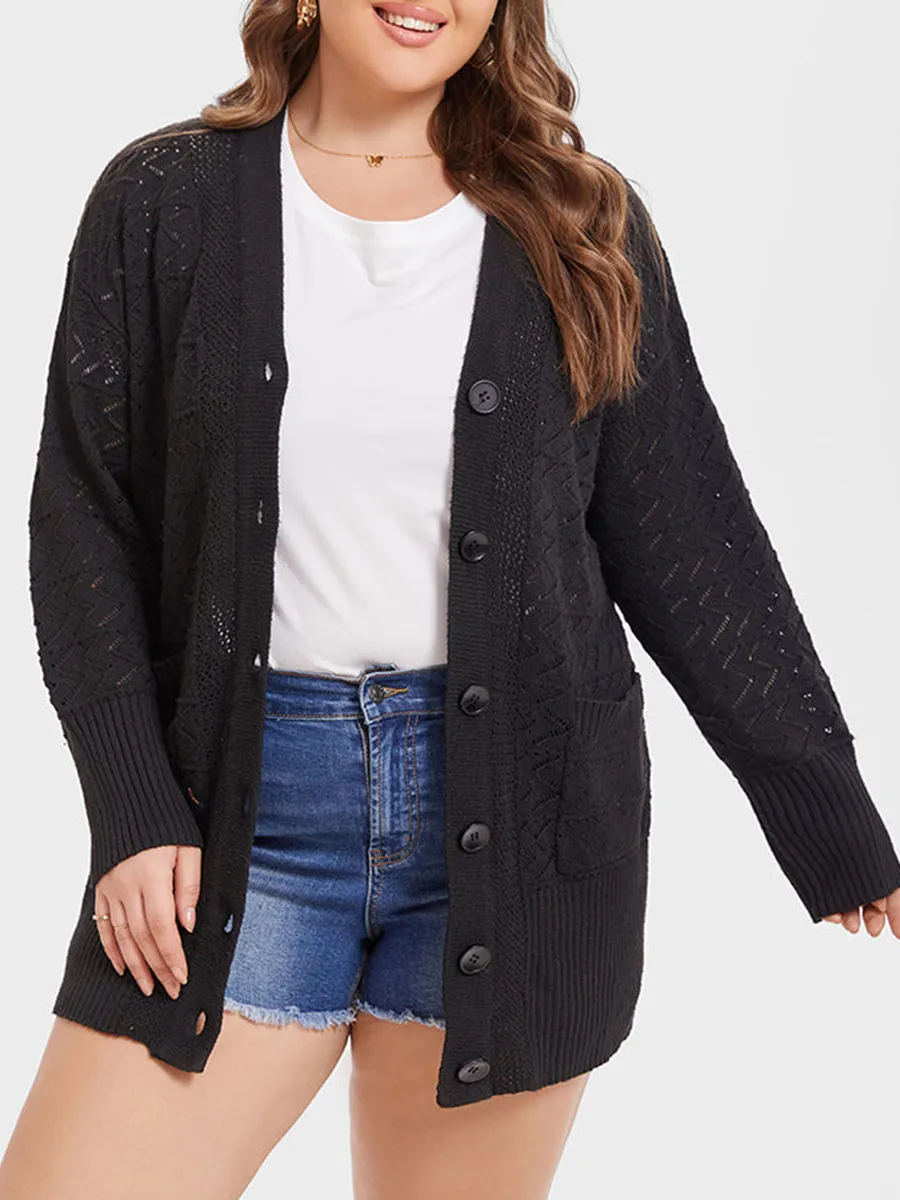 Pointelle Knit Button Dual Pocket Cardigan