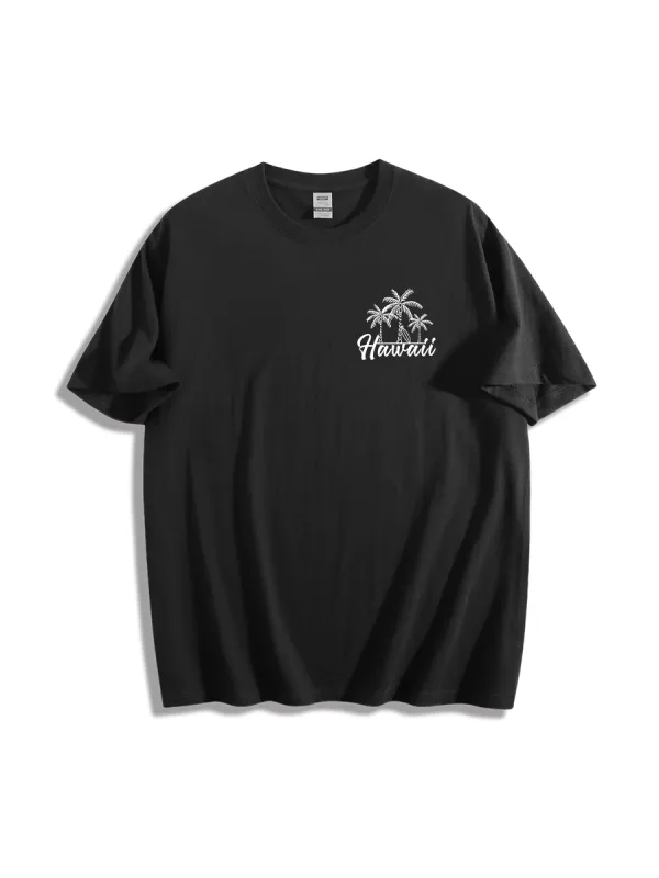 Men'S Sun Coconut Tree Letter Print Hawaiian Short Sleeve T-Shirt