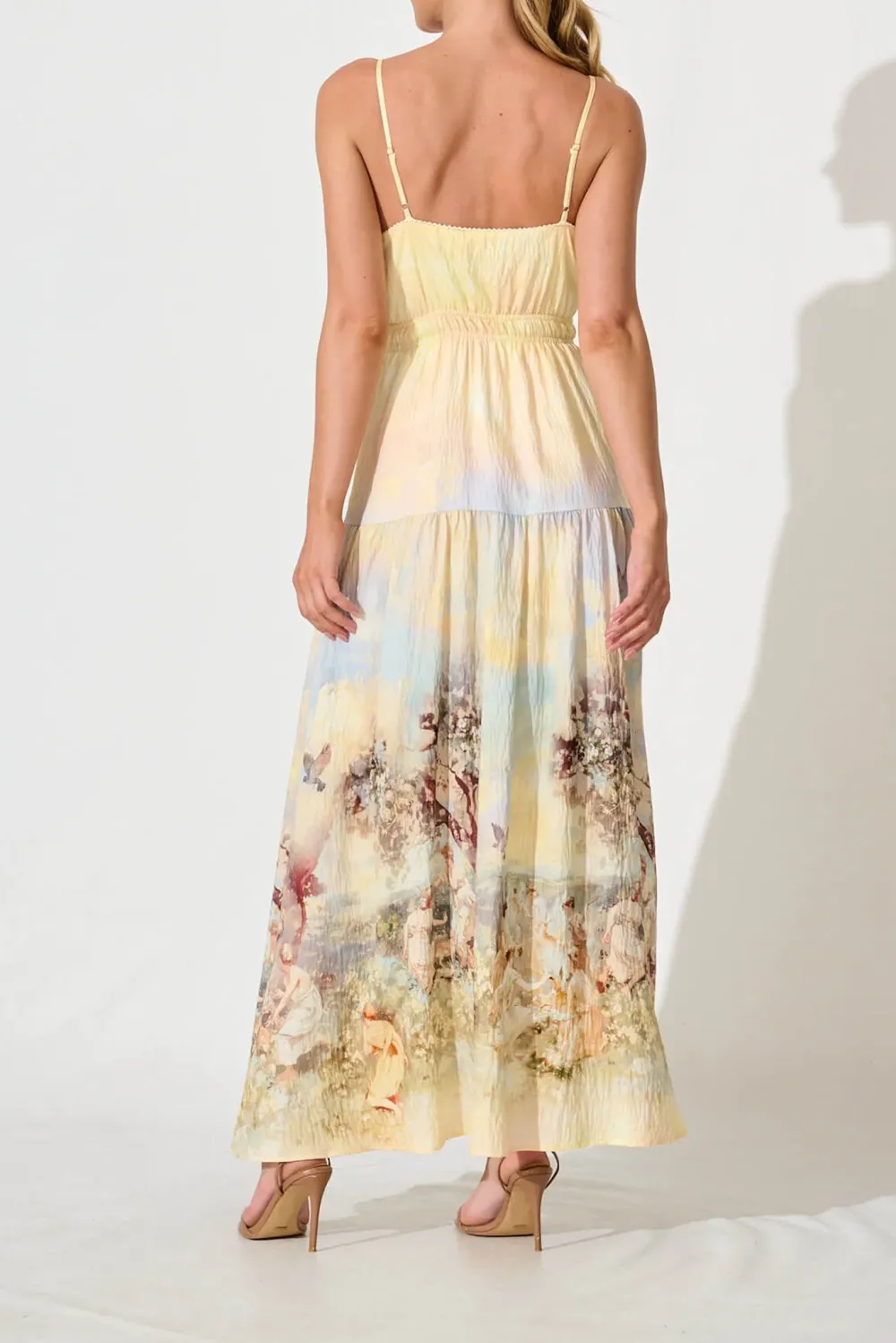 Beige Printed Spaghetti Strap Maxi Dress