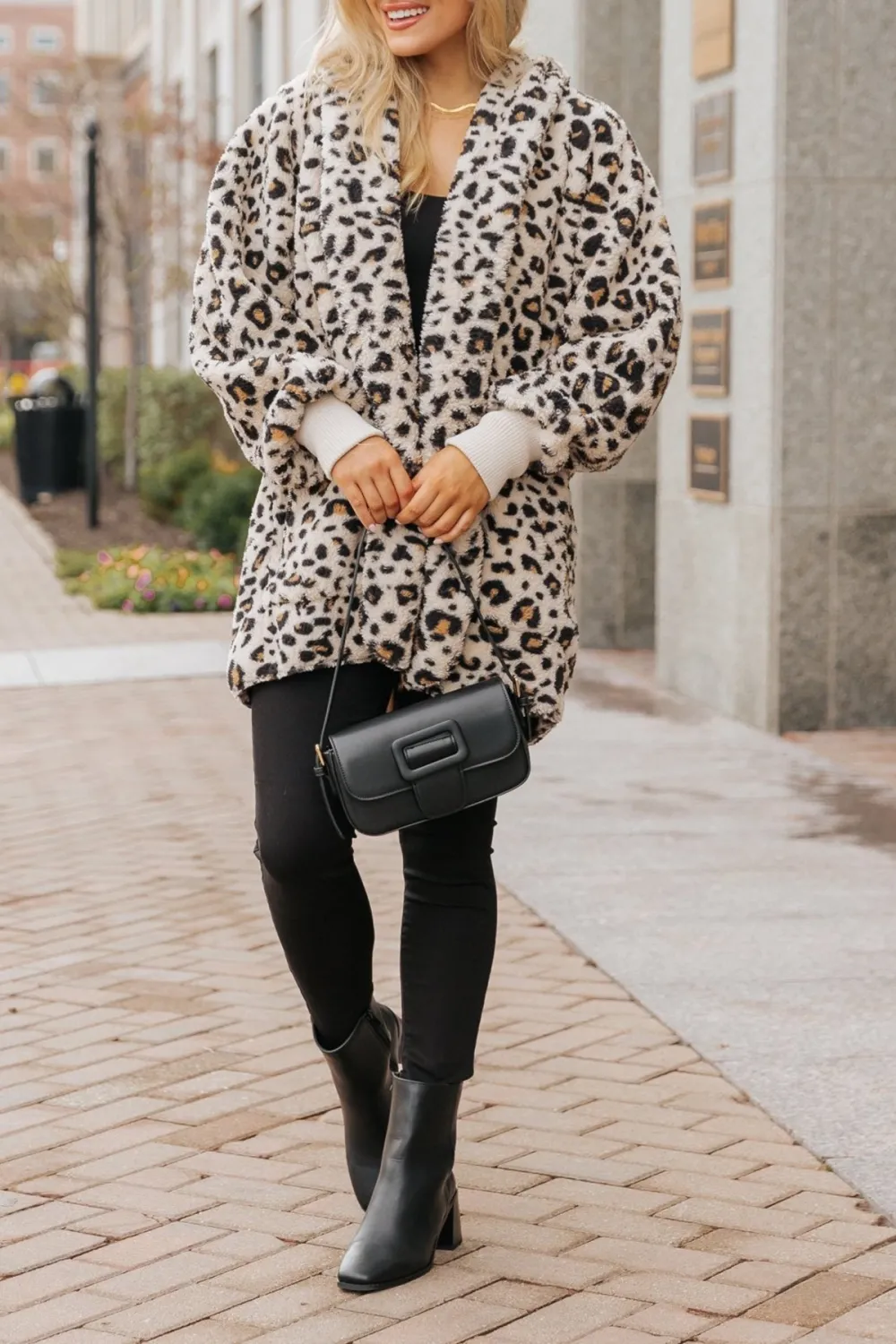 Leopard Teddy Fleece Hooded Cardigan